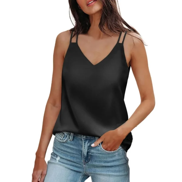 kf S3793d9be1d7044b6bcc997a3145b1e07r Women S Summer Casual V Neck Solid Color Silk Sleeveless Loose T Shirt Tank Tops Bottoming Markeet