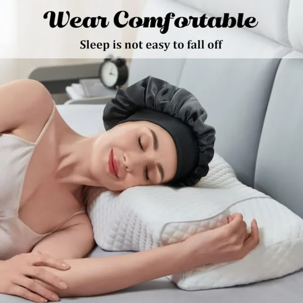 kf S68d4c24fabf94461a53beb017cebefbdG Women Satin Bonnet Hair Bonnet for Sleeping Hair Care Silk Bonnets Solid Wide brimmed Sleeping Hat Markeet